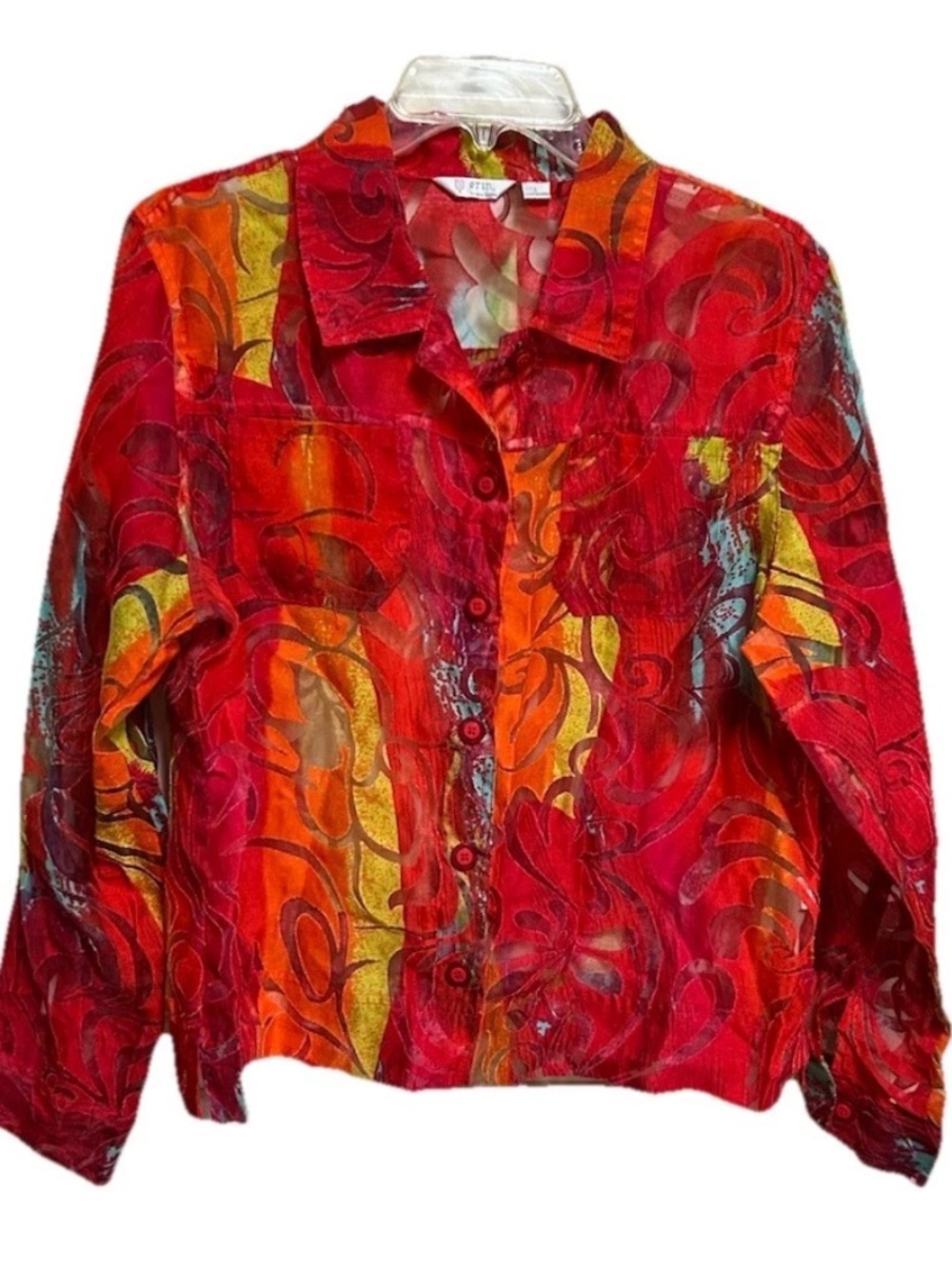 Erin London Blouse Burn Out Lagenlook Vivid Dopamine Y2K Artsy